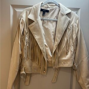 Forever 21 Cream Fringe Leather Jacket